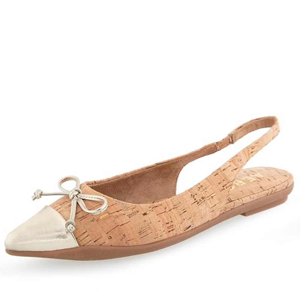 AEROSOLES Tan and Cream Slingback Flats